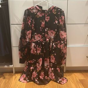 Aqua Floral Chiffon Sleeve Dress